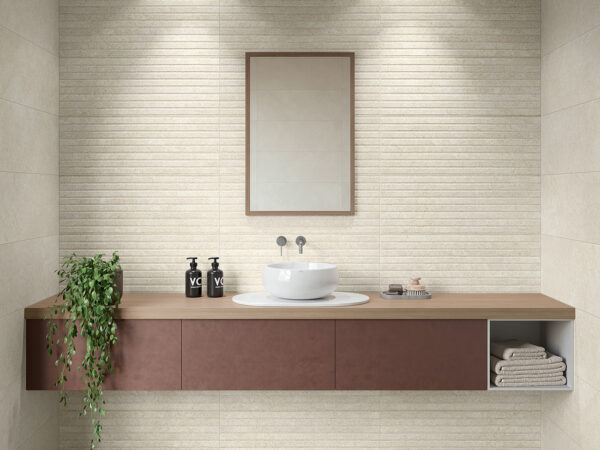 Azulejo pasta blanca y porcelánico para baño PORTUM MINK 33X90