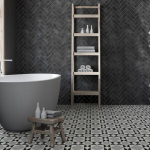 azulejo metro baño Cosmos Black Glasgow