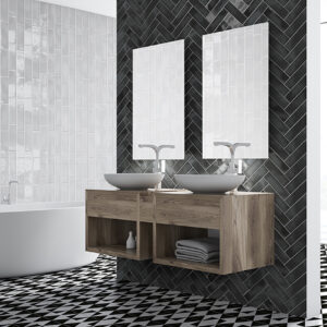 azulejos metro baño Cosmos Black White